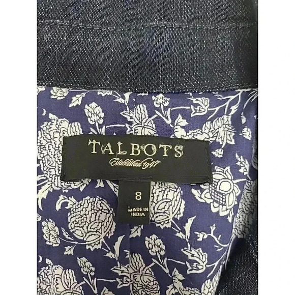 Talbots Jean Jacket Women's Size 8 Floral Lined One Button Denim Blazer - Picture 4 of 7